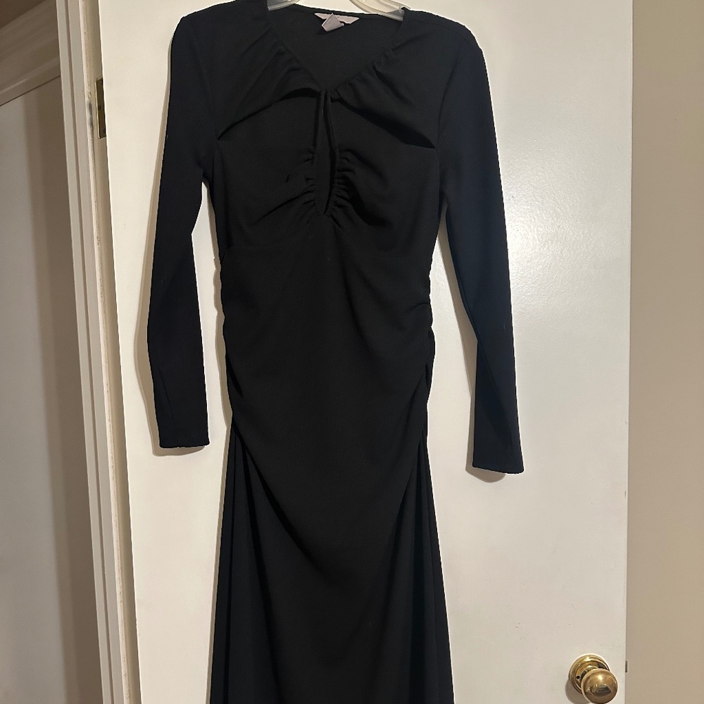 Long sleeve black dress with front cutout